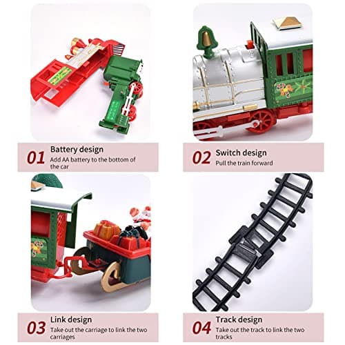 Train électrique de Noël, Jouet de Train de Chemin de Fer Électrique Ensemble de Jeu Alimenté par Batterie Jouet de Train Miniature Léger Et Sonore, Ensemble de Train de Noël Classique pour enfants