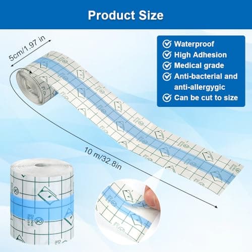 5cm X 10m Bandage Transparent Imperméable Pansement Tatouage Waterproof Etanche Post Surgical film de tatouage, Transparent AdhéSif Médical Bandage Sparadrap Anti-Allergique pour Sport Natation