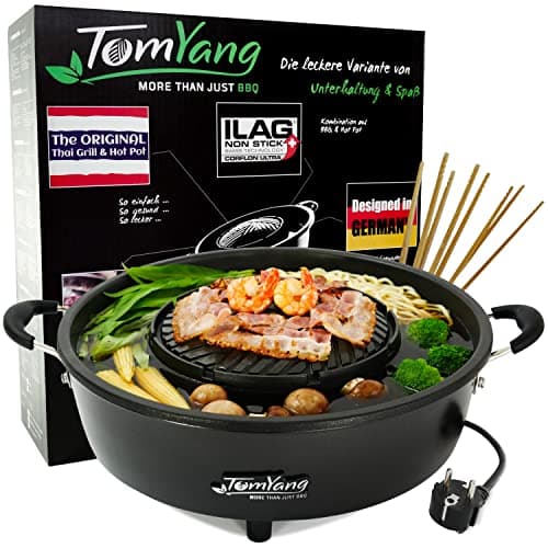 TomYang Hot Pot, barbecue thaïlandais et hot pot original, BBQ thai électrique multicuiseur, revêtement suisse, design allemand, +100 vidéos de recettes. Barbecue coréen de table, appareil raclette