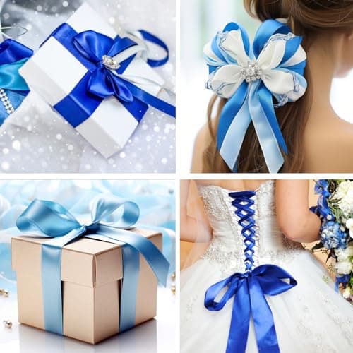 Wekuw 4 Rouleaux de Satin Bleu Ruban de Satin Bleu Clair 2cm x 22m, Ruban Satinée Ruban Tissu pour Emballage Cadeau, Couture, Artisanat, Ballon, Bouquet de Mariée