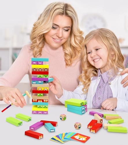 COOJOMMY Empilables Tour en Bois Jouet Enfant 3 Ans | Anniversaire Cadeau Enfants 3 4 5 6 Ans+ | Jeux de Société Adulte Famille | Jeux Educatif 3 à 9 Ans