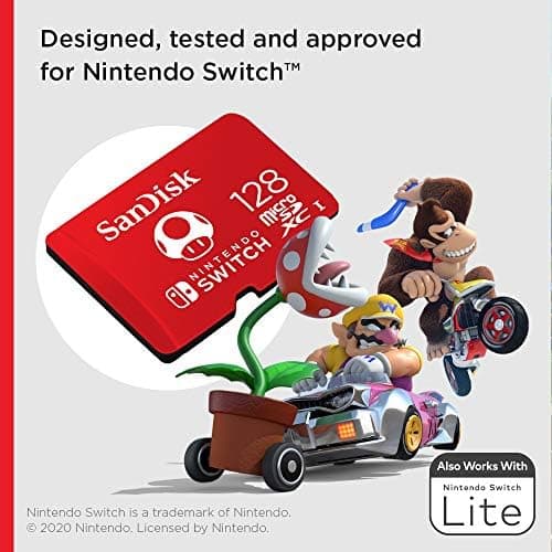 SanDisk 128 Go, microSDXC, USH-I Carte, pour les consoles Nintendo Switch, jusqu'à 100 Mo/s Produit sous licence Nintendo, UHS-I, Class 10, U3