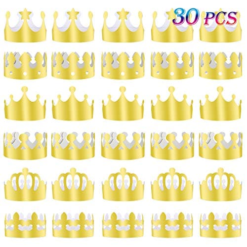 TUPARKA Roi doré couronnes Feuille d'or Papier Chapeau de Couronne de Parti Chapeau pour célébration d'anniversaire bébé Douche Photo Props (30pcs(6 styles))