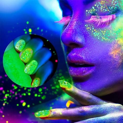UEAVOID Visage et Corps Fluorescentes, Sequin Glitter Gel, 12 Couleurs Lumineuses, Maquillage, Colle à Paillettes Festival, Chunky Glitter Gel Corps Cheveux, Halloween et Carnaval (6 Couleurs)