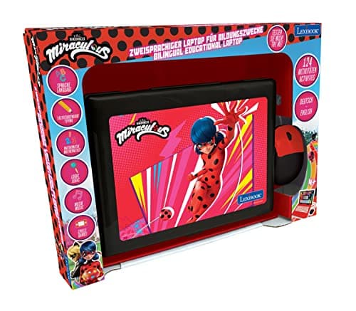 Lexibook Miraculous avec Ladybug – Ordinateur Portable bilingue pour éducation, Anglais et Allemand, 124 activités, mathématiques, logique, Musique, Horloge, Jeux – Jouet pour Fille, JC598MIi3