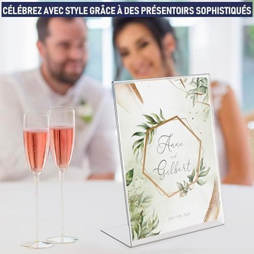 Supports de panneau en acrylique à dos incliné A5 - Cadre photo transparent pour panneaux, brochures, dépliants, menus, affichage - Tableau à message en Plastique (A5 - Lot de 6)