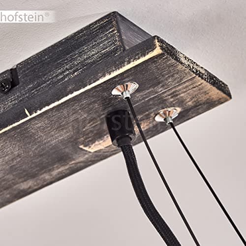 Suspension Aarhus, lampe à suspendre en métal/bois en noir/marron, 4 flammes, 4 x E27, hauteur réglable, sans ampoules