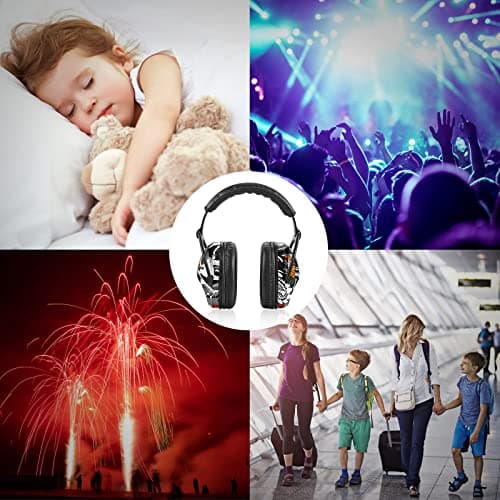 HOCAZOR Casques Antibruit Pour Enfants, RéGlage Pliable Casque Protection de Auditive Passif Pour Autistes Enfants, Concerts, Feux D'Artifice, L'AéRoport, Cinémas, Graffiti, NRR 22db/SNR 27db-Noir