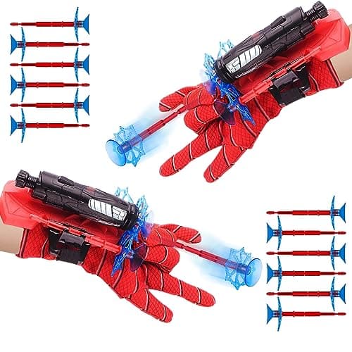Lot de 2 Gant de Lanceur Spider, Spider Launcher Gant de Cosplay en Plastique Gant Spider Enfant Lanceur Toile Jouet de Poignet Lanceur de héros Lanceur d'araignée Jouets éducatifs pour Enfants