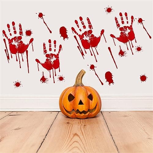 Halloween Decoration Fenêtre Autocollants, Halloween Sanglante Mains Autocollants Halloween Horreur Stickers Autocollant de Voiture pour Decoration Halloween Interieur Fenêtre