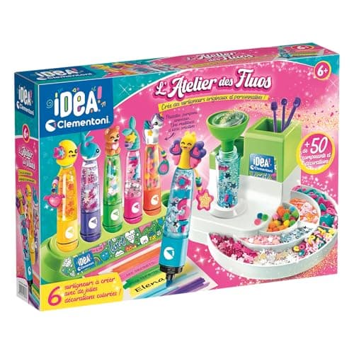 Clementoni - Coffret créatif : L'atelier des fluos : 10 fluos amusants, dès 7 ans - Inclus des bouchons, des mines, des capuchons - Loisirs créatifs - Jeux Éducatif pour enfant - Fabriqué en Italie