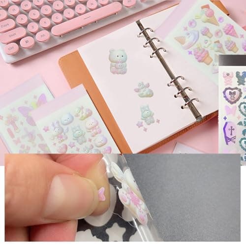 UMCHU 5 Feuilles Autocollants 3D,Gommettes Paillettes,Autocollants ours, lapin, papillon, cœur foncé, crème glacée,pour ordinateur portable DIY Scrapbook(5 styles)