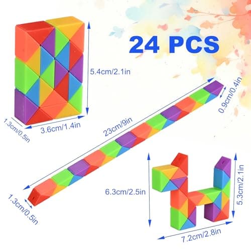 GOLDGE 24 pièces Serpent Magique, Mini Magic Snake Cube, Puzzle Cube Enfant Casse-Tête, Mini Twist Puzzle Twisty Toy pour Enfants et Adultes, Jouets Arc-en-Ciel, Idées Cadeau Anniversaire Enfants