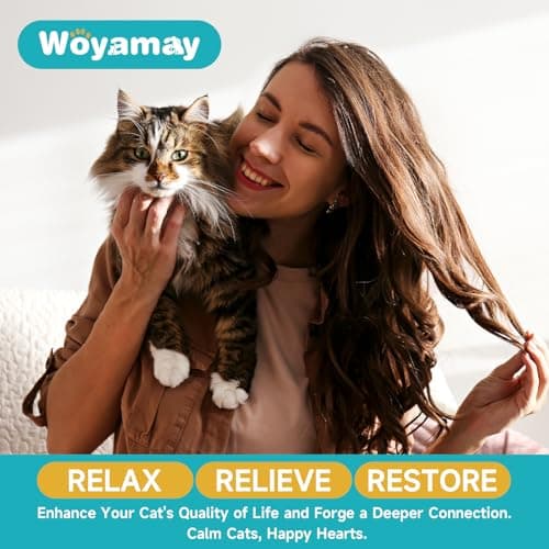 Woyamay Diffuseur De Pheromones Chat, Diffuseur Anti Stress Chat, Kit 3 en 1 avec 1 Diffuseur Et 2 Flacons De Recharge (48 ML), Soulagement De L'anxiété, Jusqu'à 60 Jours, Diffuseur Pheromones Chat