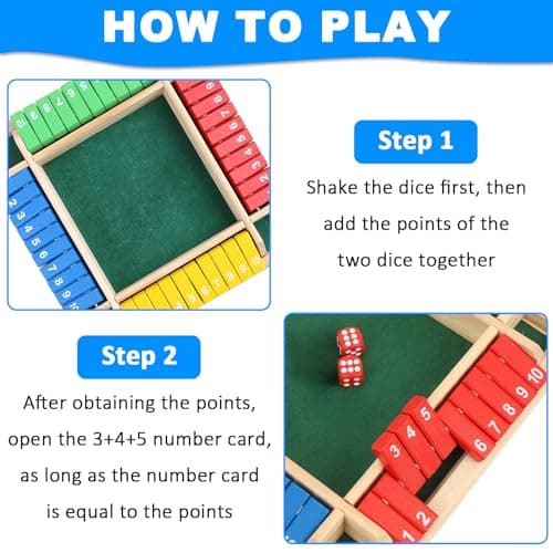 mellystore Shut The Box Jeu de Dés en Bois pour 2 à 4 Joueurs Jeux de Table en Bois Mathématiques Traditionnels Jeu de Société en Bois Classique pour Salle de Classe, Maison, Fête Ou Pub (4 Couleurs)