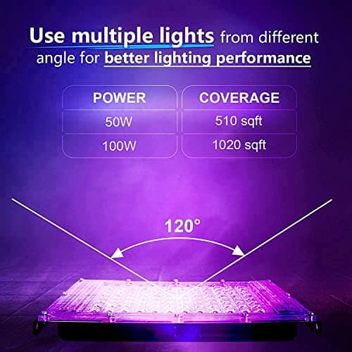 Eleganted 50W Lumière Noire, Lumière Noire Projecteur UV LED, Imperméable IP65 UVA Blacklight, Noire Lampe Extérieur pour Scène, Fête, Étape, Halloween, Jardin
