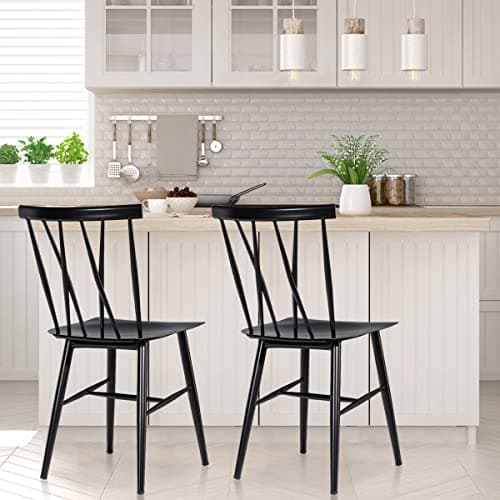 COSTWAY Chaise Industrielle Lot de 2, Chaise Metal Hauteur d'Assise 43,5 cm, Dossier en Forme de X, Chaise Bistrot pour Café, Bar, Charge 150 KG, Noir