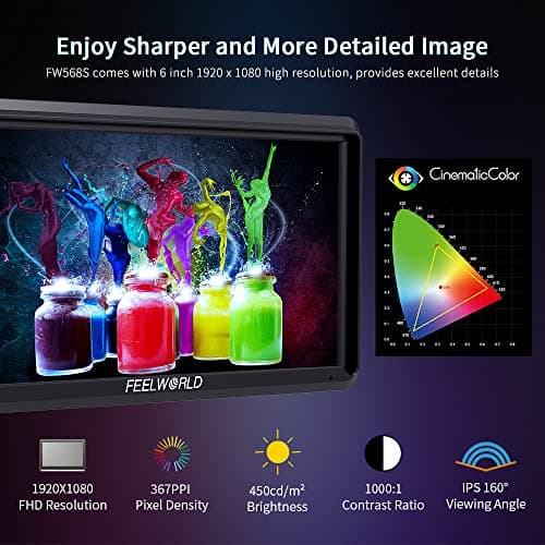 FEELWORLD FW568S caméra DSLR de 6 Pouces avec Le Signal 3G SDI 3DLUT Full HD 1920x1080 IPS F970 Alimentation Externe et Kit d’Installation
