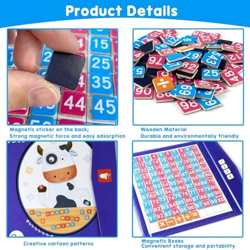 HNBTX Jeux Multiplication,Apprendre a Compter,Enfant Jeux Educatif,Jeu Educatif de Chiffres Magnétiques en Bois, Montessori Math pour pour 3+Ans.