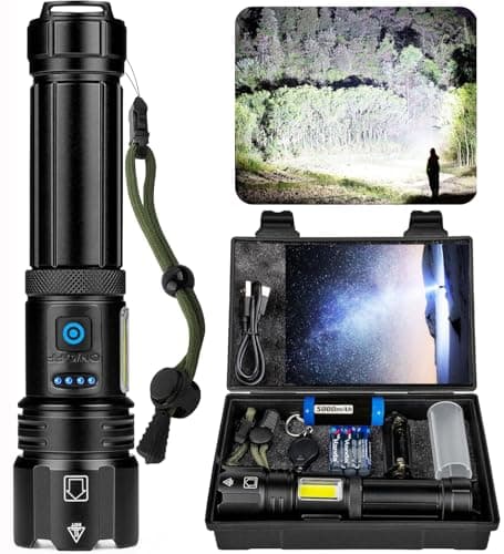Lampe Torche LED Ultra Puissante, 100 000 Lumens Lampe Torche LED Rechargeable, 7 Modes Super Lumineuse, Longue Durée, IPX7 Étanche Idéal Pour Camping, Randonnée Et Urgences