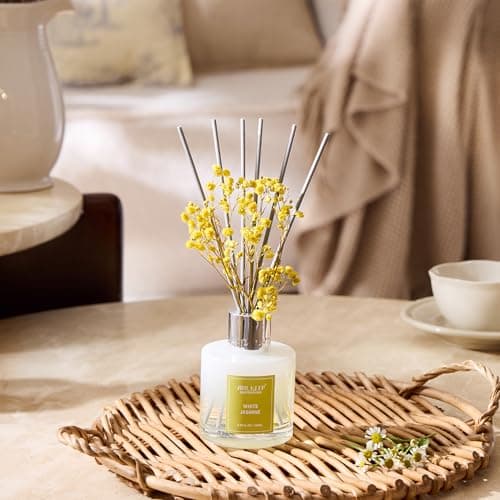 Airkeep Diffuseur de Parfum White Jasmine, Diffuseur Parfum Maison avec 8 Bâtonnets Diffuseur Parfum, Decoration pour Chambre, Salon, Salle de Bain, Bureau, 100ml