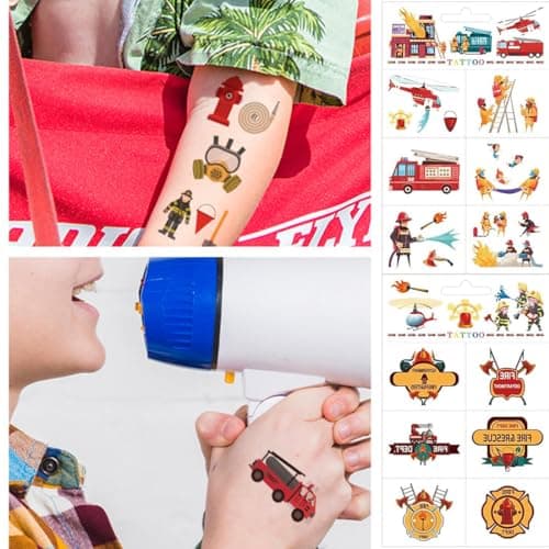 YOYEAH Lot de 10 feuilles d'autocollants pompiers – Tatouage de pompier pour enfants pour décoration, voiture, ordinateur portable et plus encore – Autocollant pompier pour voiture, autocollants pour