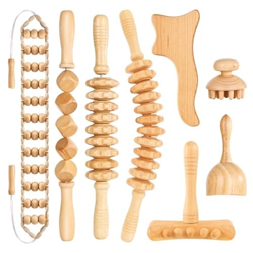 Yofuly Lot de 8 rouleaux de massage professionnels pour thérapie en bois, pour sculpter le corps, drainage lymphatique, soulagement des douleurs musculaires, anti-cellulite
