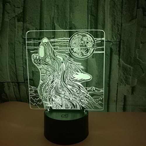 3D Loup Nuit Lampe 16 Couleurs Changeantes Puissance USB Télécommande Contact Switch Lampe Décorative Illusion Optique LED Lampe de Table Anniversaire Noël Cadeau Enfants Jouets