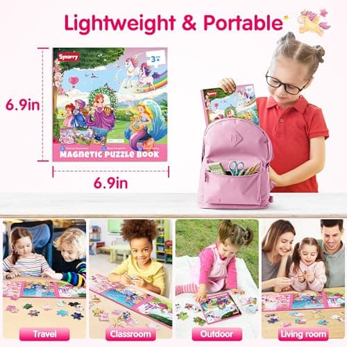 SYNARRY Puzzle Licorne Princesse Sirène Magnetique Enfants 3 4 5 6 Ans, 20 Piéces de Puzzle Voyage, Jouet pour Fille Avion Voiture Enfant 3 à 8 Ans
