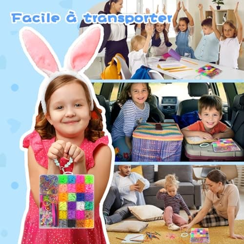 Uolifrem Elastiques Bracelet Kit pour Enfants, 29 Couleurs Elastic Tissés, Élastiques de Bricolage pour la Fabrication de Bracelets, Loom Bands avec Accessoires, Cadeau pour Filles et Garçons