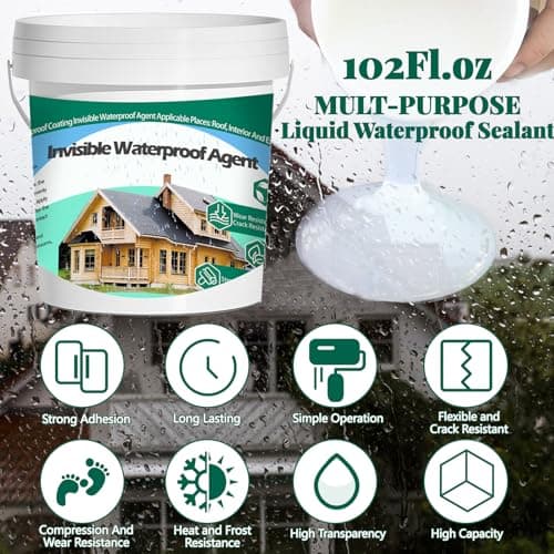 QUKLOGEN 102Fl.oz Scellant Invisible Imperméable,Mperméable de Colle Liquide Transparente avec Brosse Mastic Couteau Gants de Travail Rouleau de Peinture