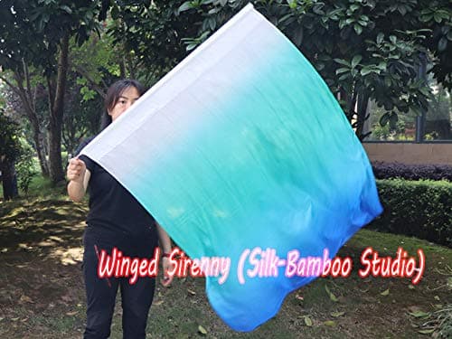 Winged Sirenny 1 Pièce Drapeau-poi de Soie Véritable avec un Émerillon, Léger Flag-poi Accessoire de Danse Adoracion, 103x88cm (Mer)