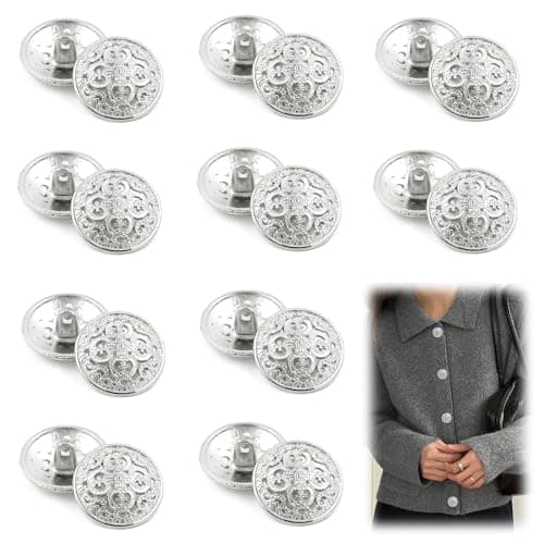 XCSJ 20pcs Bouton Metal Mercerie Boutons à Coudre Metal Bouton En Métal De Vêtements Veste Métal Boutons Ronds En Metal Gros Bouton Mercerie Pour Manteau, Blazer, Chemise, Veste, Uniforme (Argent)