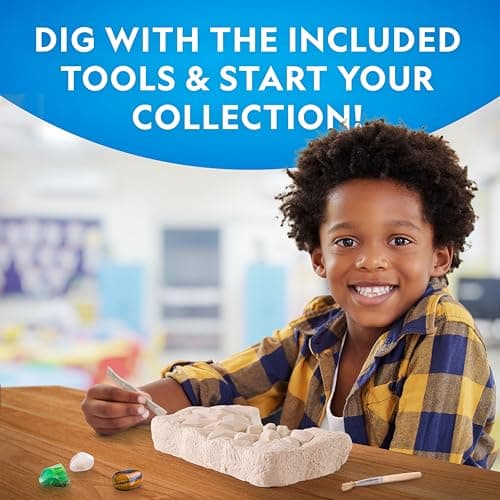 NATIONAL GEOGRAPHIC Kit d'Excavation de Gemmes avec 10 Véritables Pierres Précieuses pour Enfants, Découvrez Les Pierres Précieuses avec des Outils d'Excavation et Une Loupe, Kits de Science