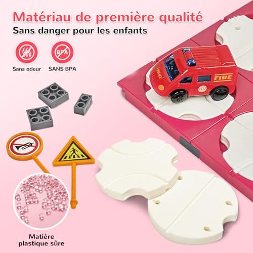 SGILE 20PCS STEM Road Builder Puzzles pour Enfants 3+, Jeu de Construction de Labyrinthe, Jeu de société avec Voiture Mignonne, signaux Routiers, Jouets pour garçon/Fille 3-7 Ans (Camion de Pompiers)