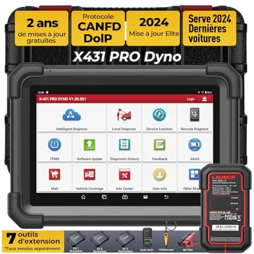 LAUNCH X431 PRO DYNO OBD2 Valise Diagnostic Auto avec Codage ECU 38+ Services Contrôle Bi-directionnel Outil de Scan OEM Tous Systèmes, CANFD&DOIP, AutoAuth pour FCA SGW, 2 Ans de Mise à Jour Gratuite