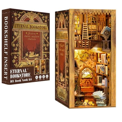 CUTEBEE DIY Book Nook Kit – Kit de Maison de poupées Miniatures avec Meubles et lumière LED, Puzzle 3D en Bois, Serre-Livres d'art, Kits de modèles pour Adultes à Construire, Eternal