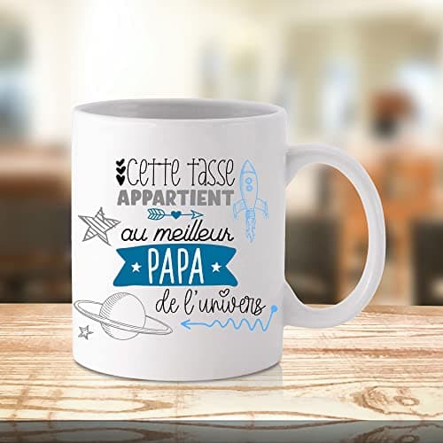 ÉNJA Création. Mug papa. Papa/Tasse – Le meilleure de l'univers - Futur papa - Cadeau anniversaire Cadeau original. Céramique haute qualité 11oz - 320 ML (PAPA)