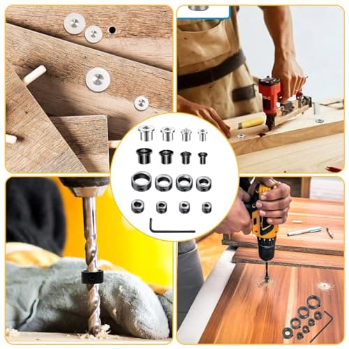 XTUDOU® 32 Pièces Centreur Tourillon, Pointe de Centrage Tourillon avec 8 Butée de Profondeur de Perçage et 1 Clé, pour Chevillage Charpenterie Menuiserie (6/8/10/12 mm)