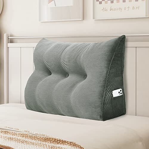 Johnear Coussin de Lecture pour lit ou canapé, Traversin Gros Coussin Dossier Corduroy,Oreiller Triangulaire Coussin Coin, tête de lit,Coussin pour Lombaire Jambe, cale Dos Plage, Gris 100 cm