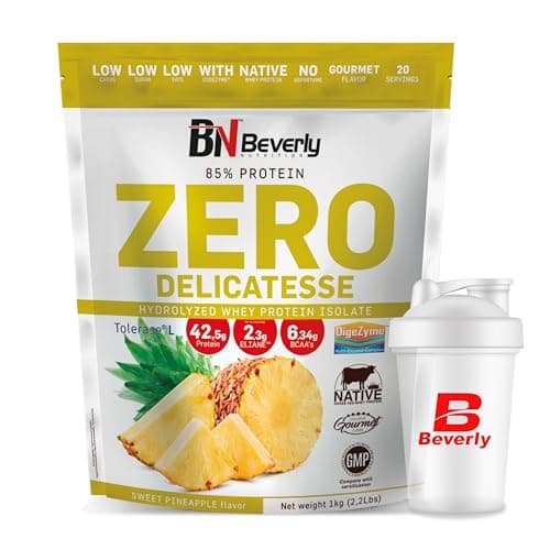 Beverly ZÉRO DÉLICATESSE | 1 kg | 85% Protéines de Lactosérum Hydrolysées | Avec Digezyme et Tolerase | Masse et force musculaire | Mixeur offert (ANANAS)