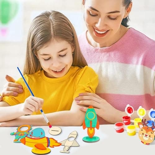 KUWUNG 12pcs Fusée Enfant Carillon a Vent Exterieur,Kits Bricolage Fusée en Bois Enfant Anniversaire, Bbricolage Enfant Artisanat Décoratifs, Manuelle Kit Creatif pour Filles Garçon Halloween