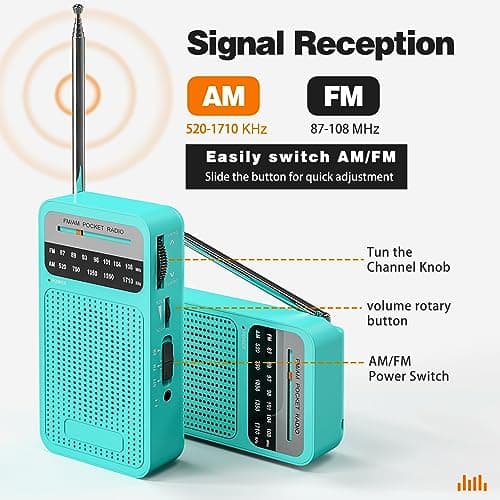 Tendak Radio Portable, FM/AM(MW) Transistor Radio, Radio a Pile de Poche avec Excellente Réception, Excellente Qualité Sonore, Mini Radio Portable (AA)
