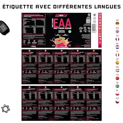 Poudre EAA - 532 g - (Candy Watermelon) - Formule de code humain - Tous les 8 acides aminés essentiels - Boisson d'entraînement Amino - Goût délicieux et solubilité optimale - Végétalien