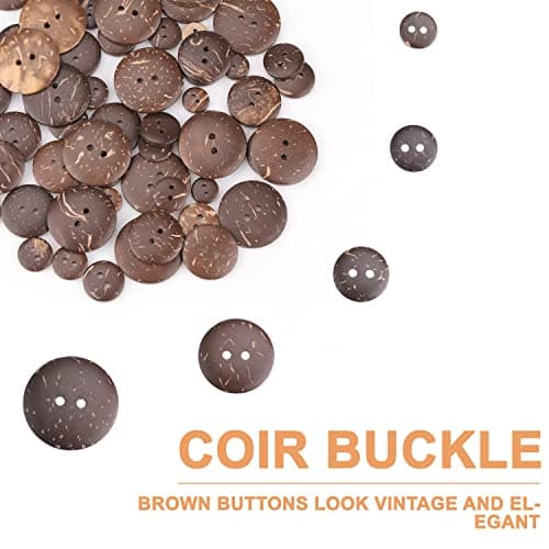 ZDNT 100 Pcs Boutons en Bois,Boutons de Noix de Coco Naturelle,Boutons en Bois de Noix de Coco,Boutons Ronds Marron,Ronds Boutons 2 Trous pour Fournitures d'Artisanat de Couture Bricolage,5 Tailles