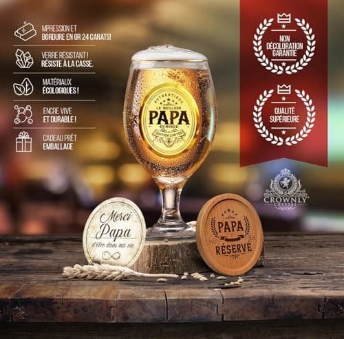 CROWNLY CRYSTAL® Cadeau Papa Verre A Biere Cadeau Personnalisé Annonce Grossesse Papa Cadeau Meilleur Papa Cadeau Anniversaire Homme Cadeau Original Homme Idee Cadeau Papa Verres À Bière