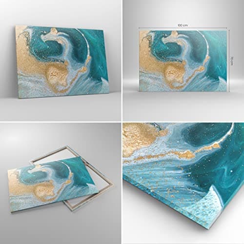 Moderne Impression sur Toile 100x70cm Image Tableau Decoration Murale Or Turquoise Arrière Plan Grand Tableaux Decoratifs Muraux Chambre Horizontal Deco Cadre Décoration Salon Art Wall AA100x70-4969