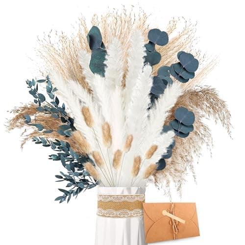 ZJTAPE Pampa Séchées - Eucalyptus Séchés Naturel, Decoration de Bouquet de Fleurs Séchées Travaux Manuels pour Table de Mariage, Vases de Salon, Mariage, Décoration d'intérieur Boho