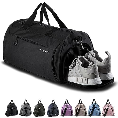 Fitgriff® Sac de Sport - Femmes et Hommes - avec Compartiment à Chaussures et Humide - Sac à Main pour Voyage, Sac de Gym, Fitness, Workout (Full Black, 58 x 31 x 31 cm (Medium))