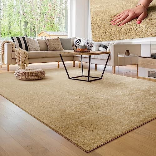 Paco Home Tapis Moderne Doux Salon À Poils Courts Lavable Fluffy Uni Effet Fourrure Intemporel Élégant Antidérapant Facile À Entretenir, Dimension:60x100 cm, Couleur:Beige
